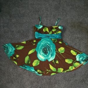 Floral Dress in Brown and Teal
